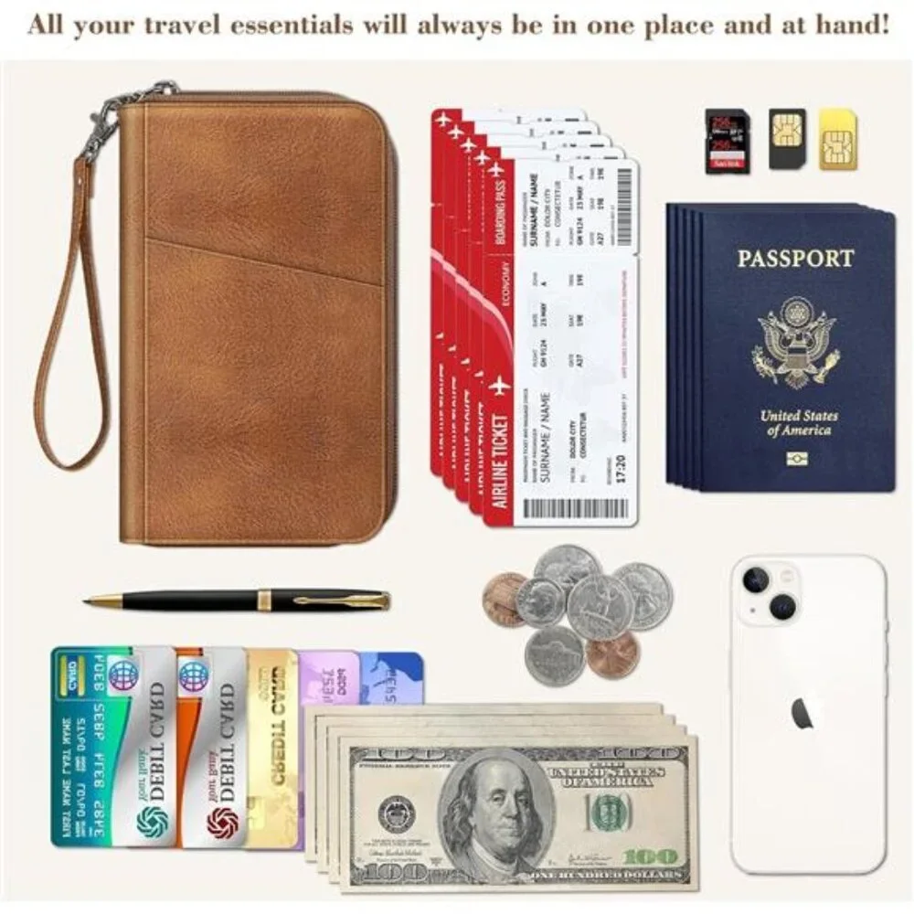 Family Passport Holder Wallet, RFID Blocking Travel Document Organizer